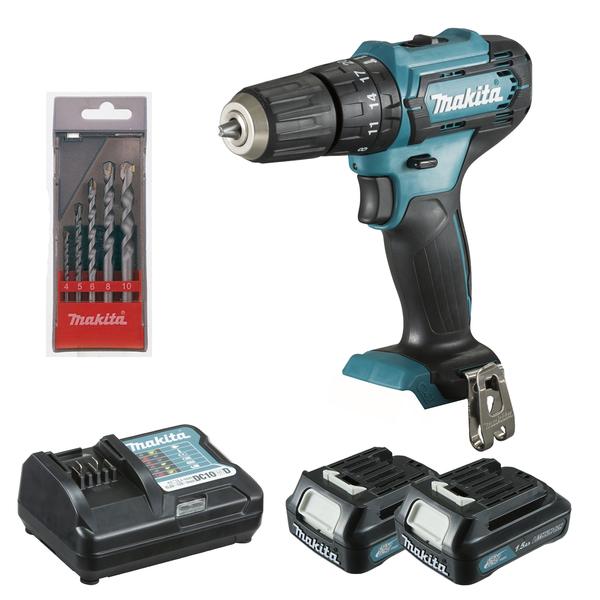 Furadeira e Parafusadeira de Impacto  HP333DWYX3-P a Bateria 12V 3/8" com Carregador, 2 Baterias e Jogo de Brocas